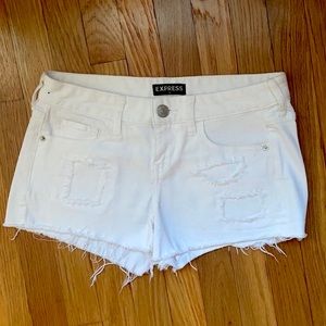 Express Midrise White Jean Shortie Shorts